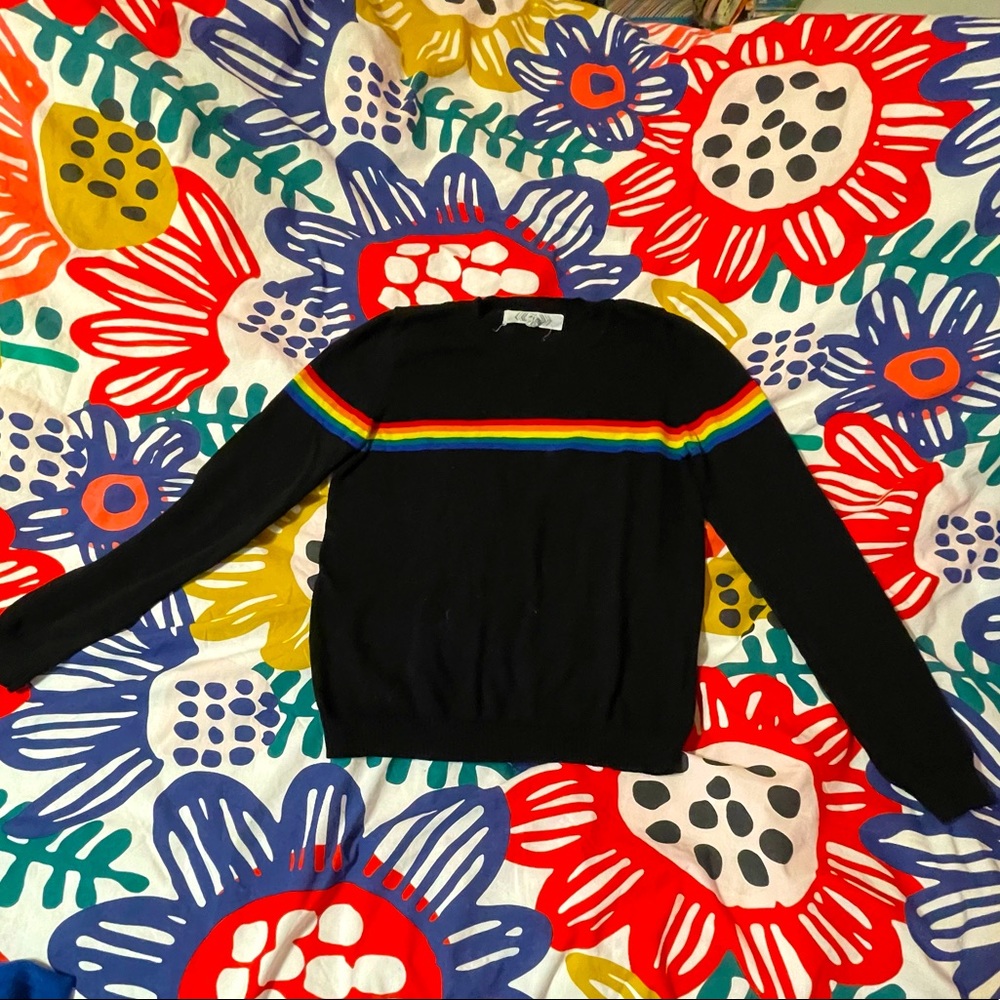 Rainbow stripe black sweater